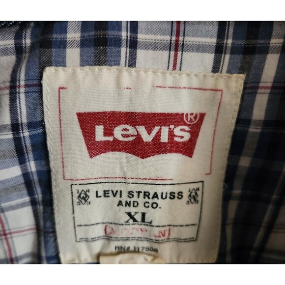 Levi's Pearl Snap Shirt Long Sleeve Blue White Red Plaid Modern Fit Mens XL - Picture 6 of 6